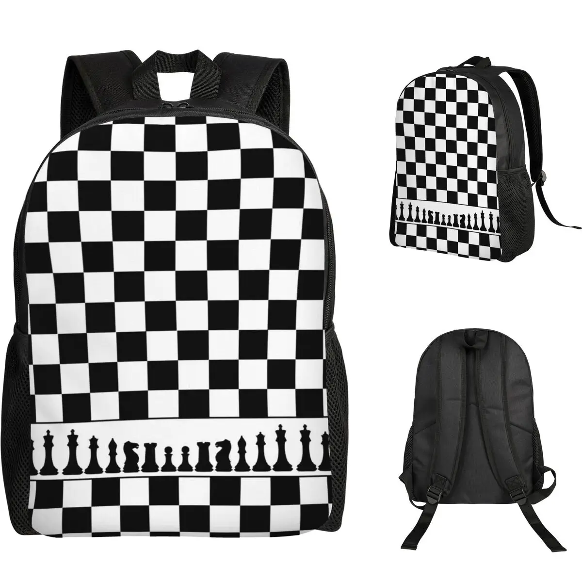 Chess Board Black And White Grid Checkered Backpack Student Boys Girls BookBag School Bag Computer Shoulder Bags