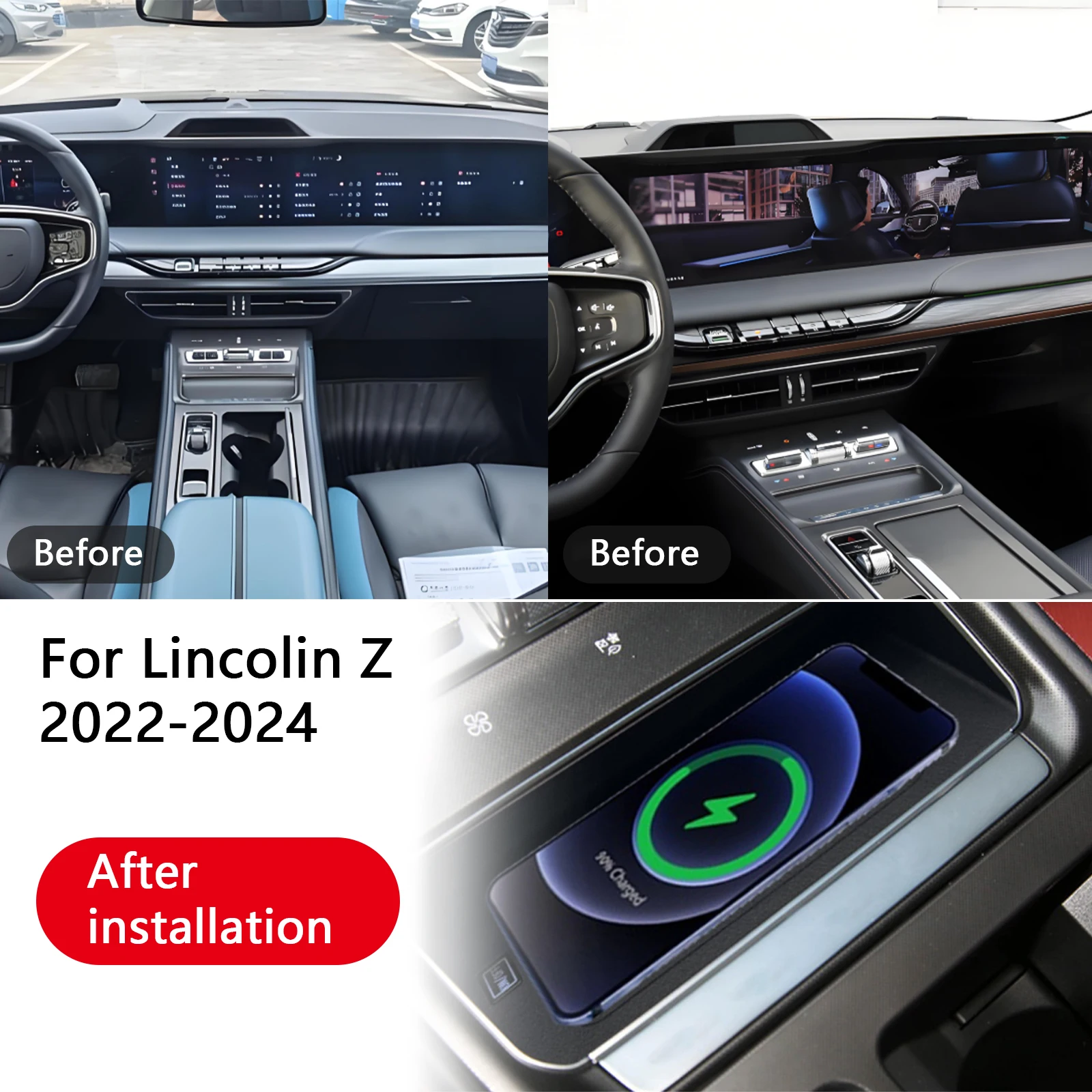 2 DIN The Latest For Lincoln Z 2022-2024 Car center console phone charger fast wireless charger charging plate charging holder