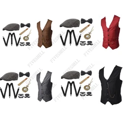 Traje e Acessórios Gangster dos homens Set Steampunk Colete Peaky Blinders Vest Relógio de Bolso 1920s Homens Gatsby Cosplay Outfit