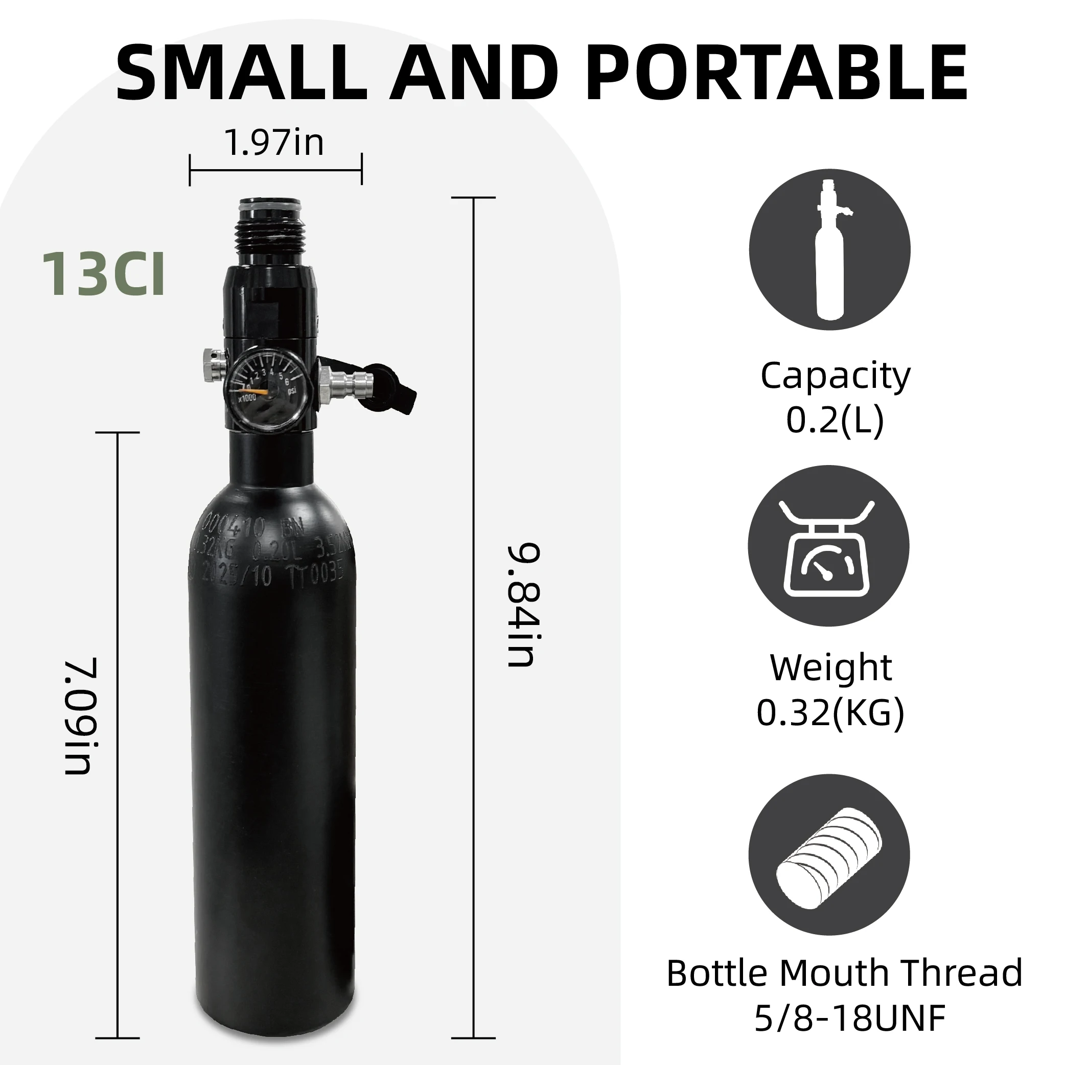 13ci/0.20L High Pressure hpa tank Soda Drink Gas Filling aluminum Bottle Air Cylinder Aquarium Plant CO2 Tank Dive Oxygen Tank