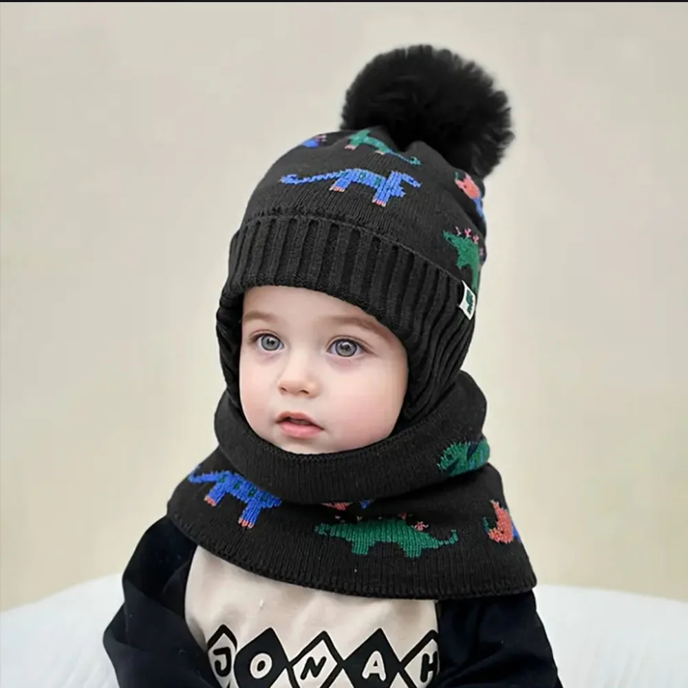 

2pcs Winter Warmth Baby Hat & Scarf Set - Soft Stretchy Knit Beanie with Ear Flaps for Halloween, Christmas, Thanksgiving Gifts