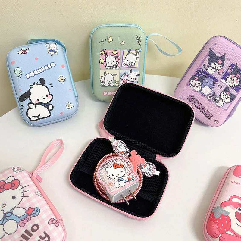 Cartoon Cute Sanrio Anime Kitty Kuromi Pochacco Earphone Case Charger Cable Coin Hard Disk Travel Portable Storage Bag Organizer