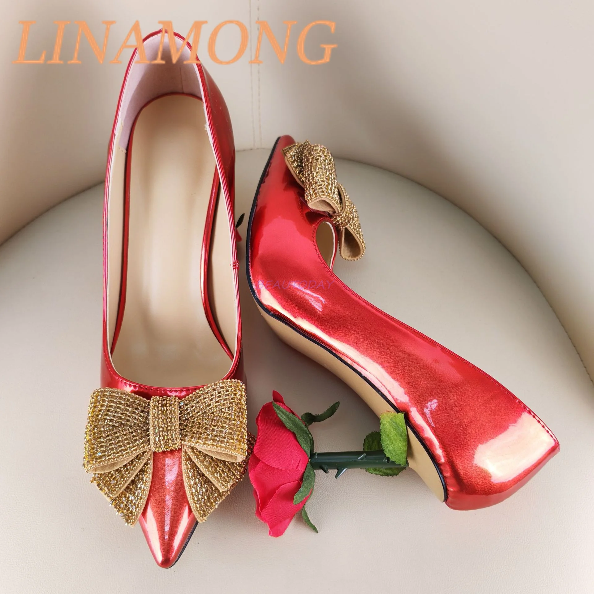 

Water Diamond Bow High-Heeled ShoesFashionable Flower Shaped Heels and Unique Design Temperament for Women's Banquet Shoes