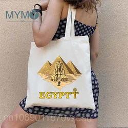 Egypt Landscape Printed Shoulder Bags for Women Vintage Totem Pharaoh Canvas Shopping Canvas Casual Tote Bags Reusable Handbag