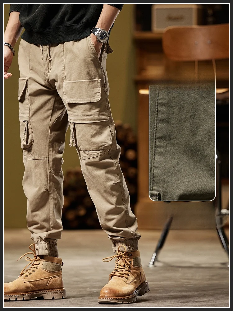 

Hong Kong Sle Loose Straight Leg Cotton Work Trousers for Men Summer Casual Outdoor Sports Long Pants Multiple kets
