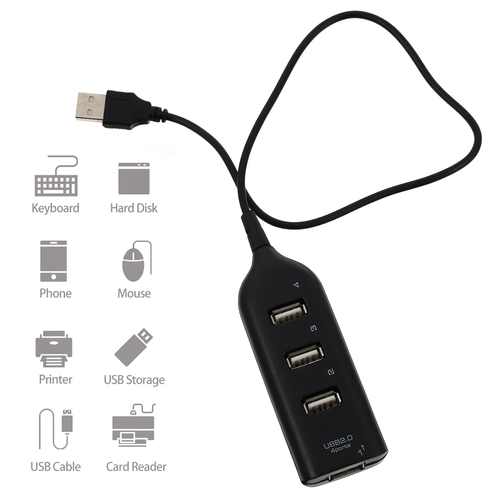 

1pc Usb 2.0 Hub 4 Port Data Splitter Expander Lightweight Portable File Transfer Plug Play Compatible With Pc Laptop Keyboard