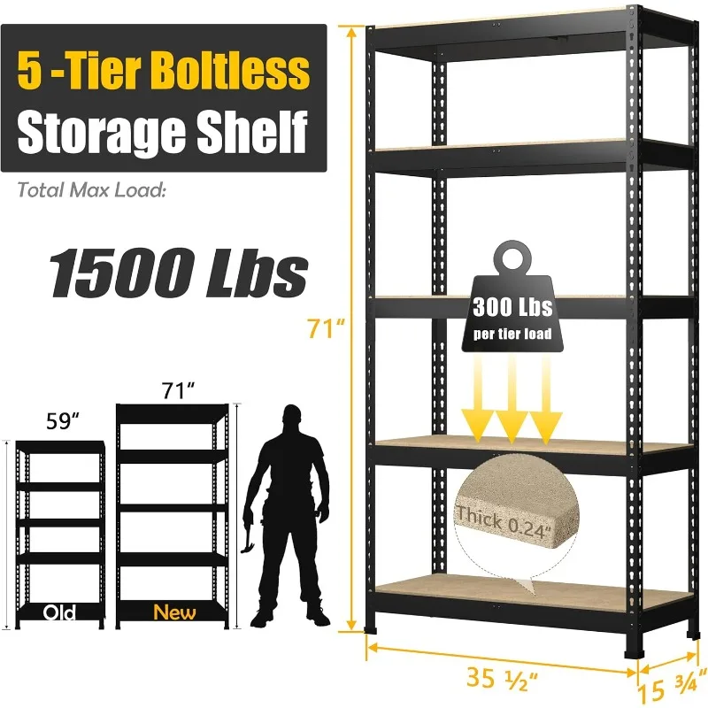 Heavy Duty Storage Shelves - 5 Tier 35.5