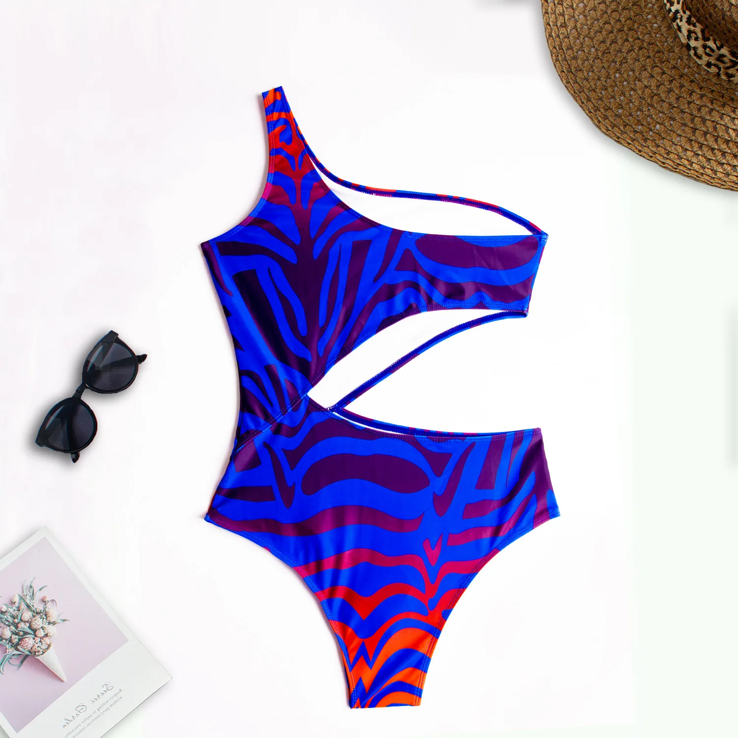 African Print One Piece Swimsuit Swimwear Women Cut Out Bodysuit Beach One Shoulder Monokini Maillot De Bain Femme 2022 Summer