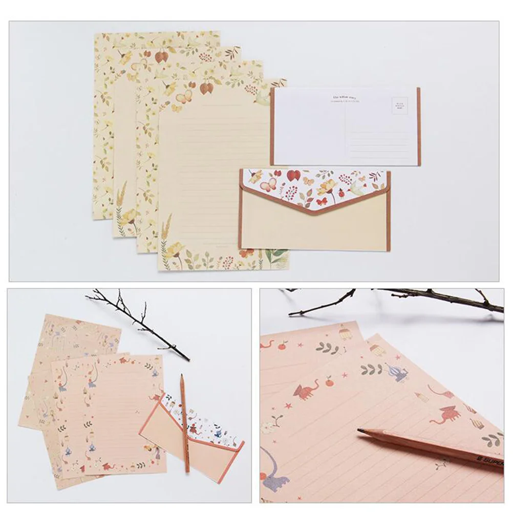 Enveloppes d'impression de fleurs et papier à lettres, belle écriture, papeterie scolaire, kit, 15 pièces, 5 ensembles, 45 pièces