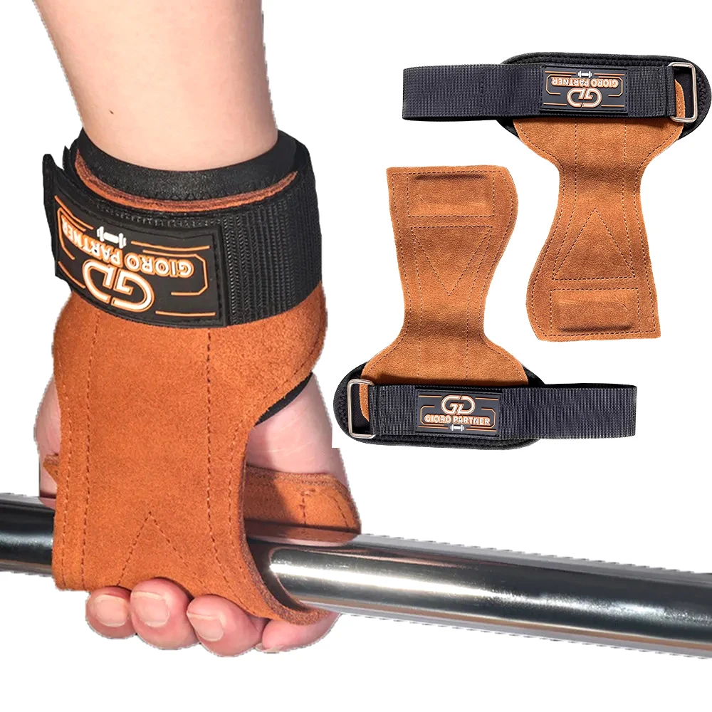 Weight Lifting Wrist Hooks Straps Double Cowhide Deadlift Gloves and Grip Pads for Fitness Gym Training Dumbbell Pull-Ups