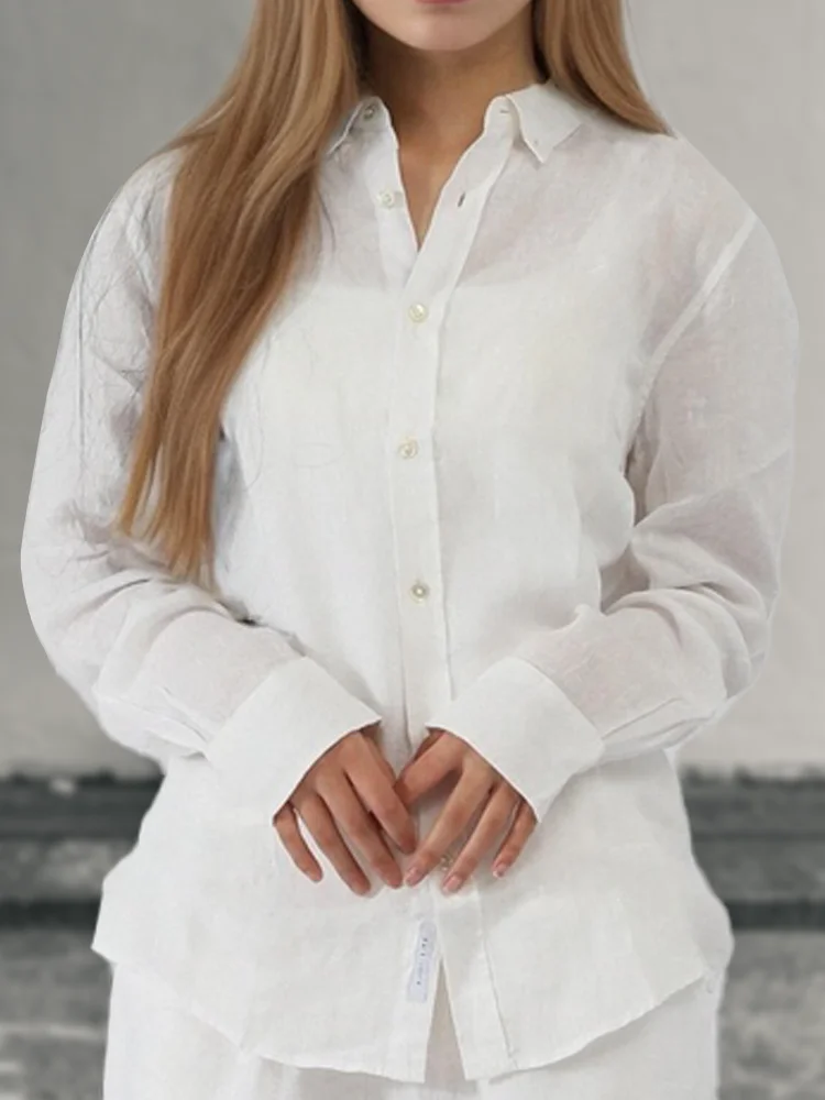 Men Linen Long Sleeves Shirt Unisex Clothing Classic Casual High Quality White Blue Lightweight Button Down Women Cotton Shirts