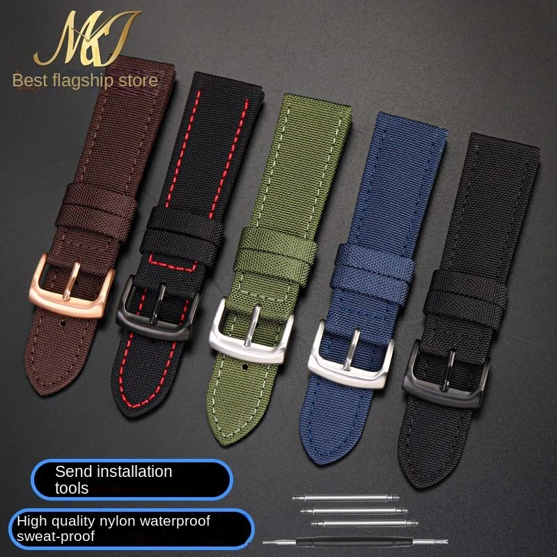 For Citizen Watch Strap BM8475/BM7140 Nylon Canvas Leather Seiko SKX007 SKX009 Durable Sport Padded Watchband 20 21 22 23 24mm