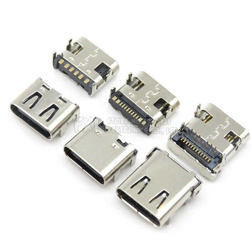 10PCS TYPE-C USB SMD Female Socket 6/16/24P 6/16/24PIN HD transmission interface for Smartphones end Charging Plug Module