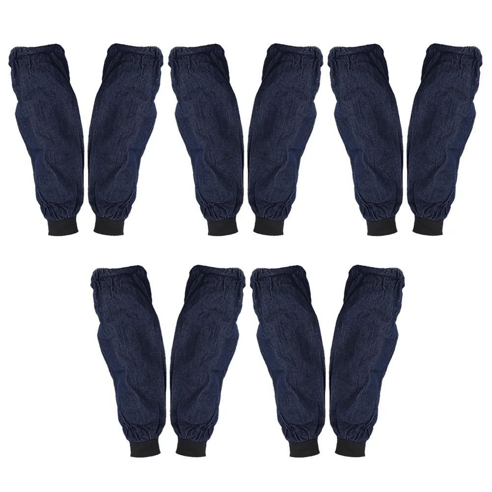 

5Pairs Waterproof Oilproof Denim Oversleeve Sleeve Covers Elastic Arm Protection for Home Hairdressing Dark Blue