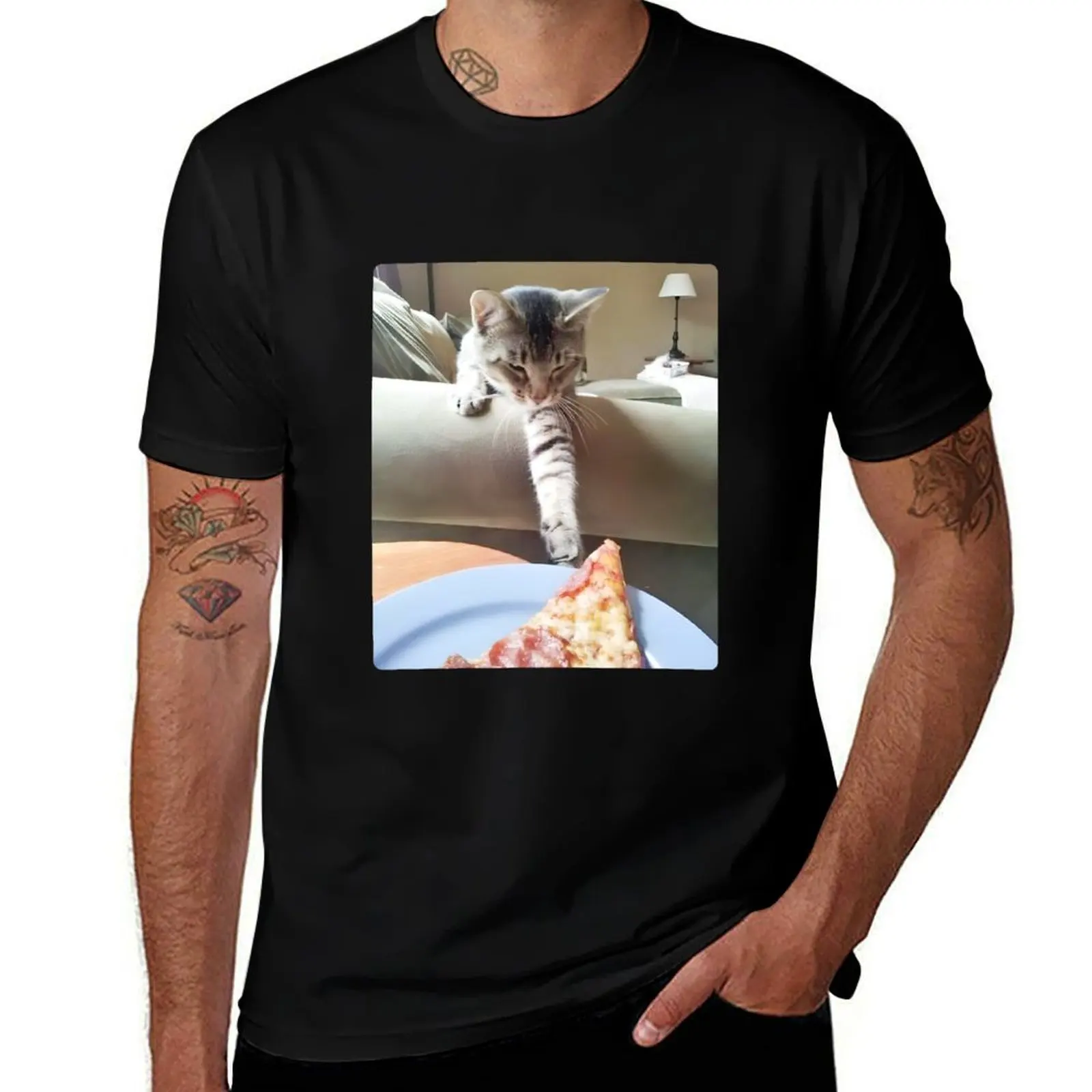 

Funny Hungry Cat Reaching for Pizza – Hilarious Cat Meme Design T-Shirt valentines clothes man t shirt men workout shirt