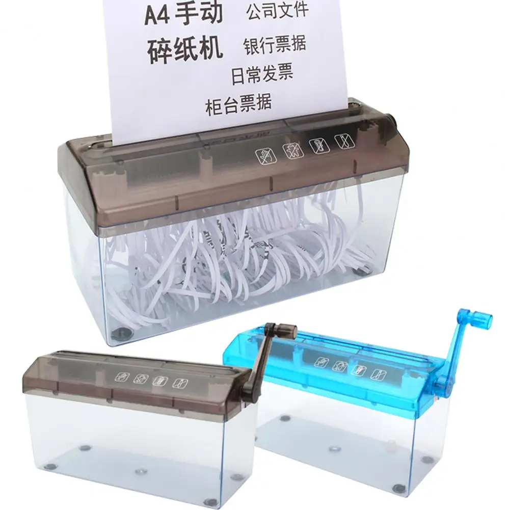 A4 Paper Hand Shredder Portable Paper Shredder Manual Shredder 3mm Strip Cut Transparent Window Documents Paper Cutting Tool