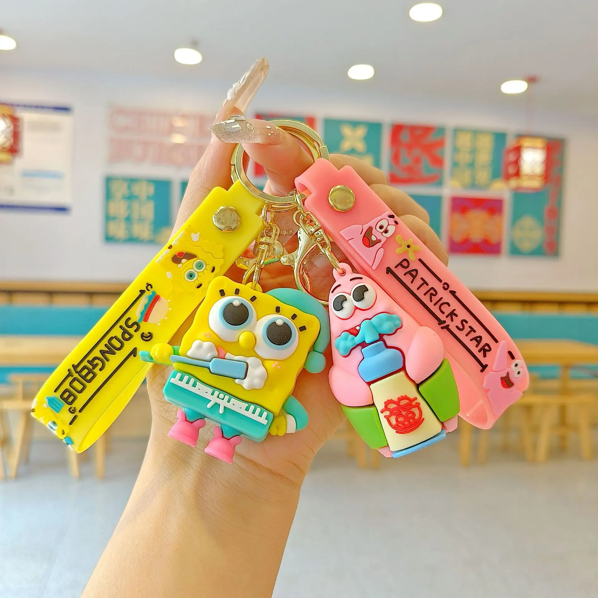 Spongebob Patrick Star Cartoon Schlüsselanhänger Silikon 3D Figur Puppe Schlüsselanhänger Auto Rucksack Schlüsselanhänger Mädchen Junge Fans Geschenke Großhandel