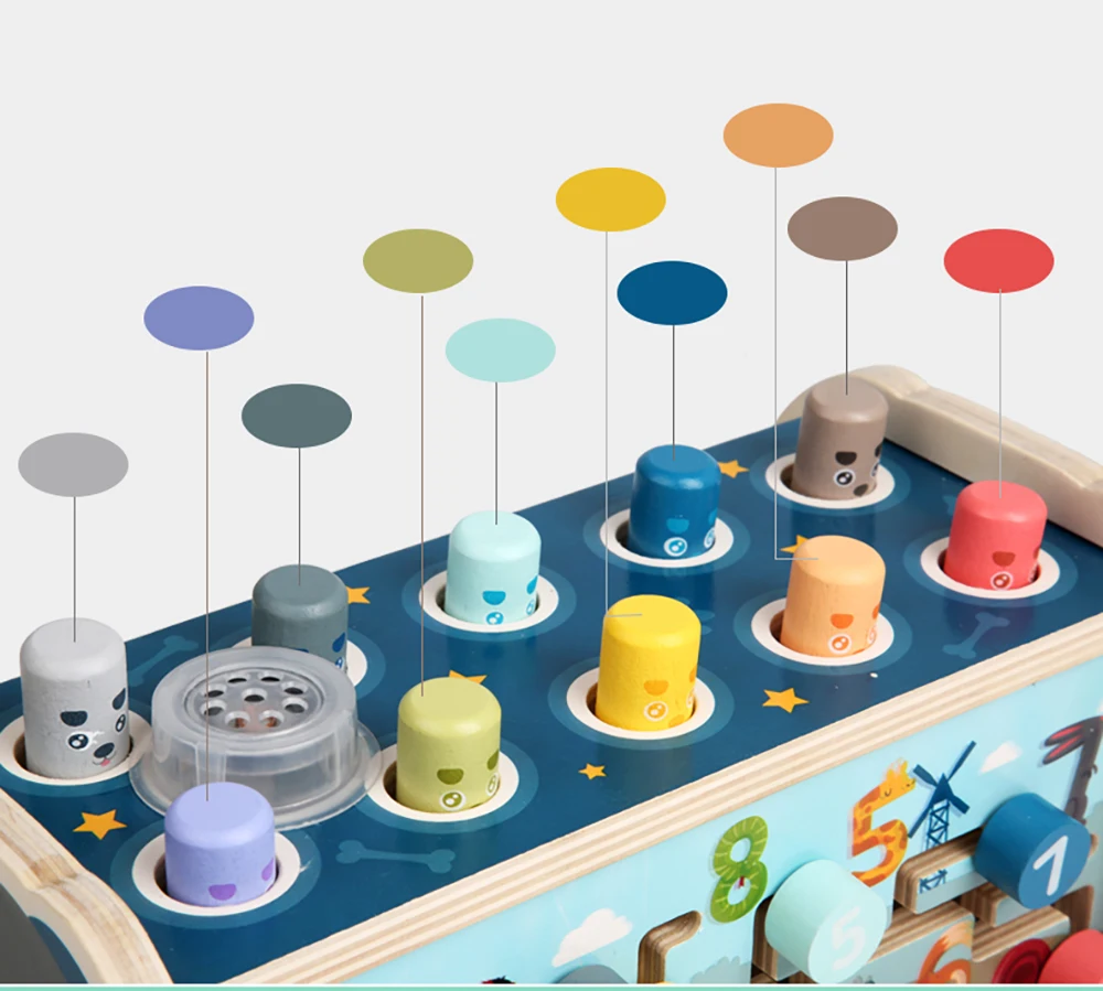 Hämmerndes Hämmerspielzeug aus Montessori-Holz mit Hämmerbank, Zahlensortierung und Labyrinthfunktionen, Geschenk für die frühe Entwicklung für Kinder