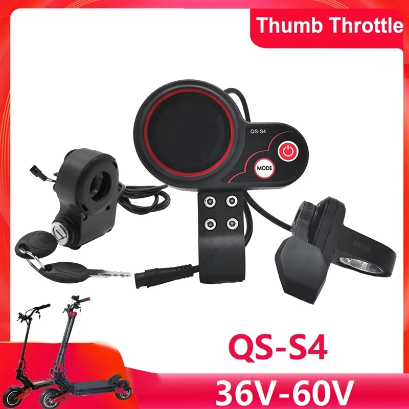 

QS-S4 36V-60V Thumb Throttle LCD Display Kit+Ignition Lock Key For Zero 8 9 10 8X 10X Electric Scooter 6PIN Display Accessories