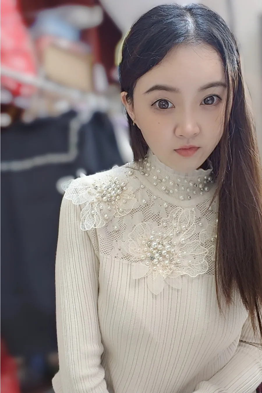 Heavy Industry Lace Sequined Beaded Stitch Knitted Bottoming Sweater For Women Fairy Flower Underlay Knitwear Pullover Tops