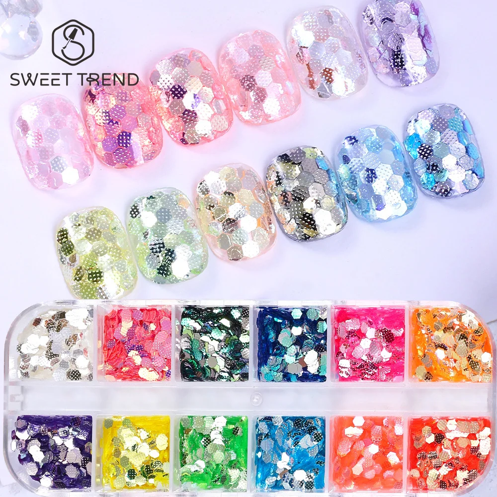 SWEET TREND - 1 Boîte NOUVEAU Paillettes Holographiques Hexagonales pour Ongles, Flocons Brillants, Paillettes Iridescentes Épaisses pour Décoration de Manucure