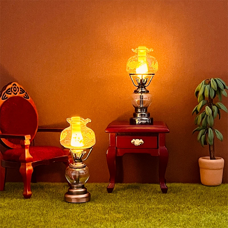 1:12 Dollhouse Miniature LED Light Candlestick Lamp Home Lighting Furniture Model For Doll House Decor Kids Pretend Play Toys