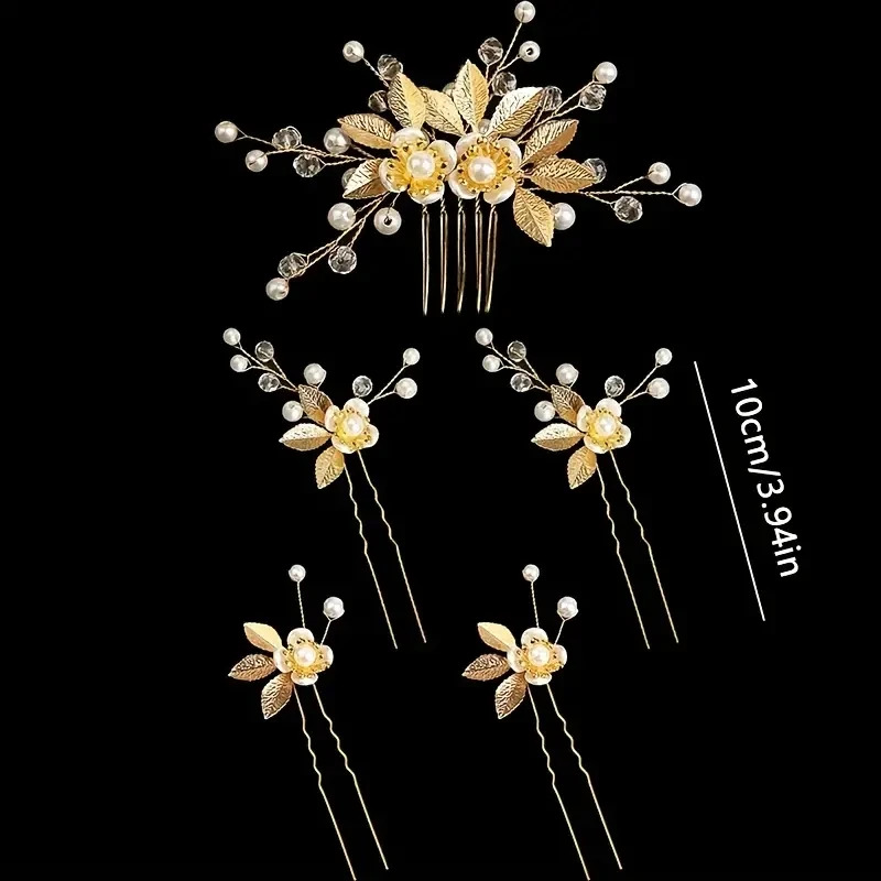 5 Pcs Crystal Luxury Hair Accessories Set Sweet Romantic Women\'s Bride Party Wedding Accessories Jewelry Hair Clip Hair Comb Set