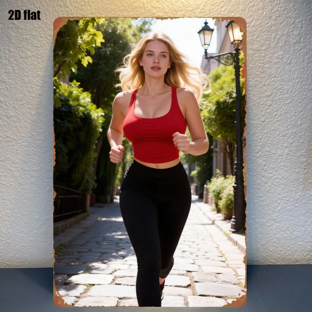Dynamic Woman Runner Street View Metal Sign 8x12 Inch Wall Decor for Home Garage Bar