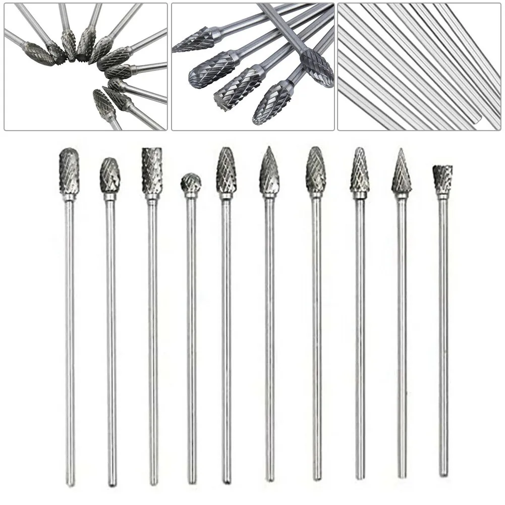 Set Rotary Burrs Replacement 1 8Inch 10Pcs 4 Inch Long Accessories Burrs Carbide Double Cut Rotary Solid For File