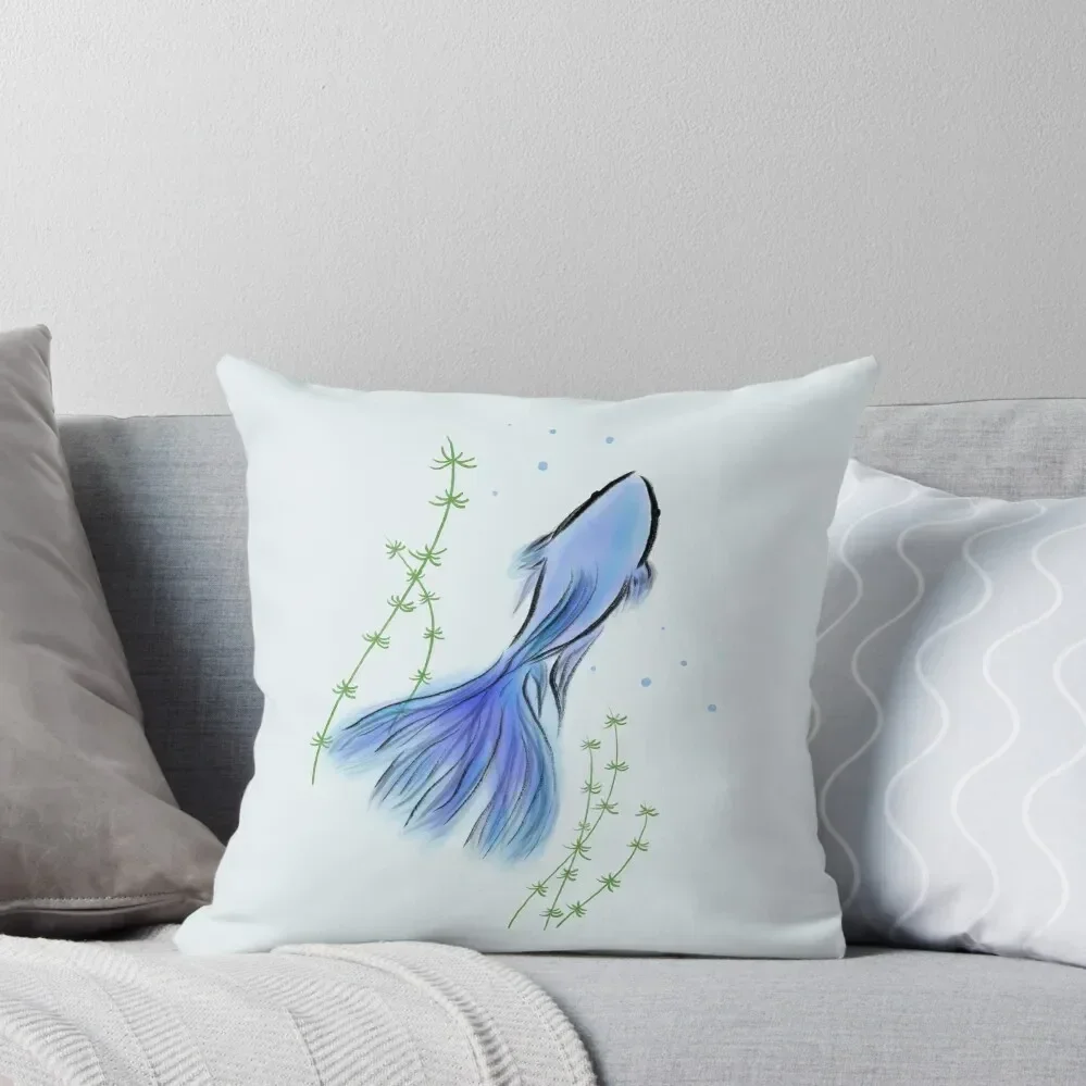 Simple Aesthetic Cute Betta Fish Blue Art Design Logo Tattoo Throw Pillow Luxury Pillow Cover pillow pillowcase