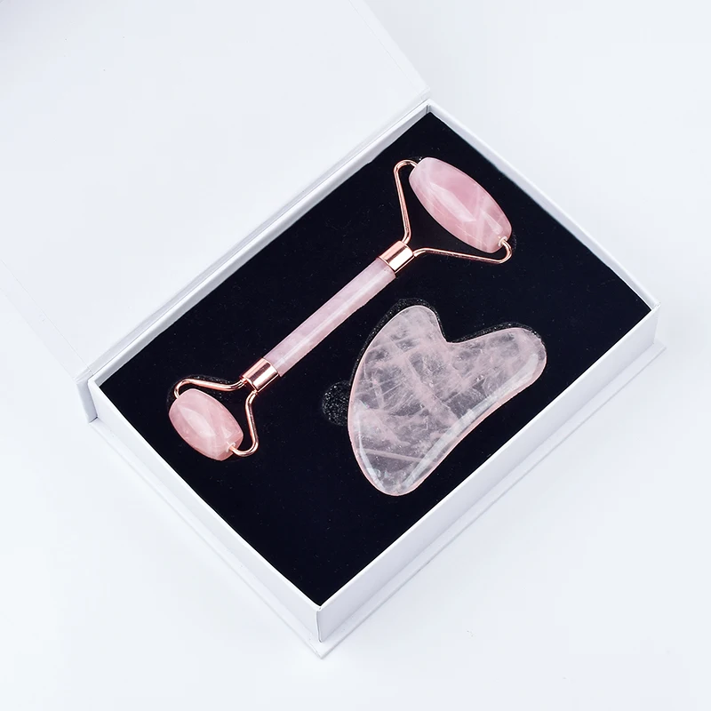 Natural Rose Quartz Anti-Cellulite Roller Massager Crystal Skin Care Stone Gua Sha Tool Massage Face Scraper Facial Protection