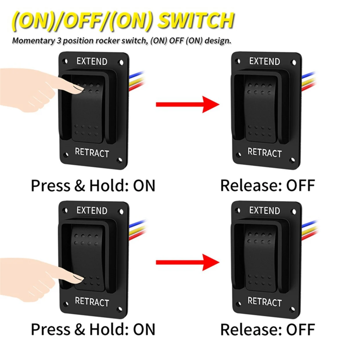 ABWG-2PCS Reverse Polarity Switch 12V DPDT Momentary 3 Position Rocker Switch IP67 Waterproof Marine ON Off ON 20A for