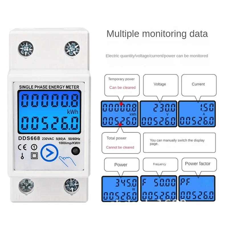 Din Rail Digital Single Phase Reset Zero Energy Meter KWh AC220V Electric Meter LCD Digital Energy Electric Meter