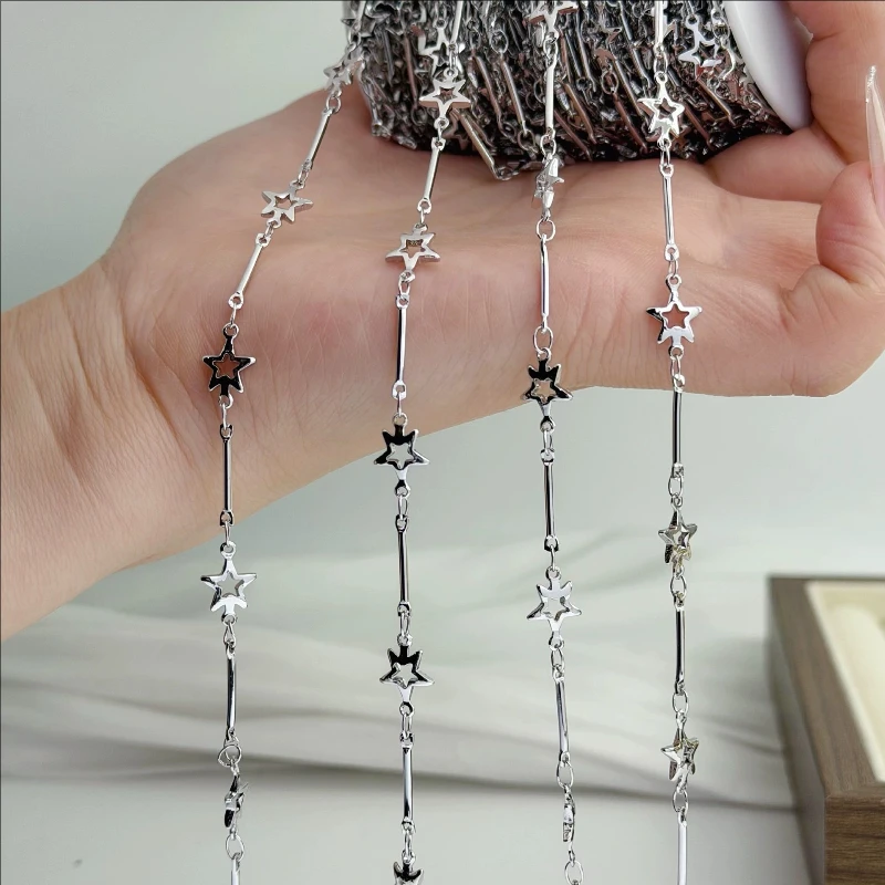 5 Meters New Gold Color Plated Hollow Star Bar Link Chains for Diy Jewelry Making Accessories Hair Garment Copper Tassel Chain