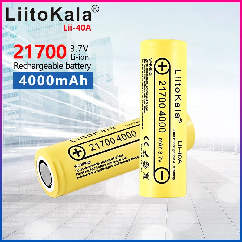 LiitoKala Lii-40A 21700 4000mAh akumulator litowo-jonowy 3.7V 40A do wysokiego rozładowania Mod/zestaw 3.7V 15A moc 5C szybkość rozładowania