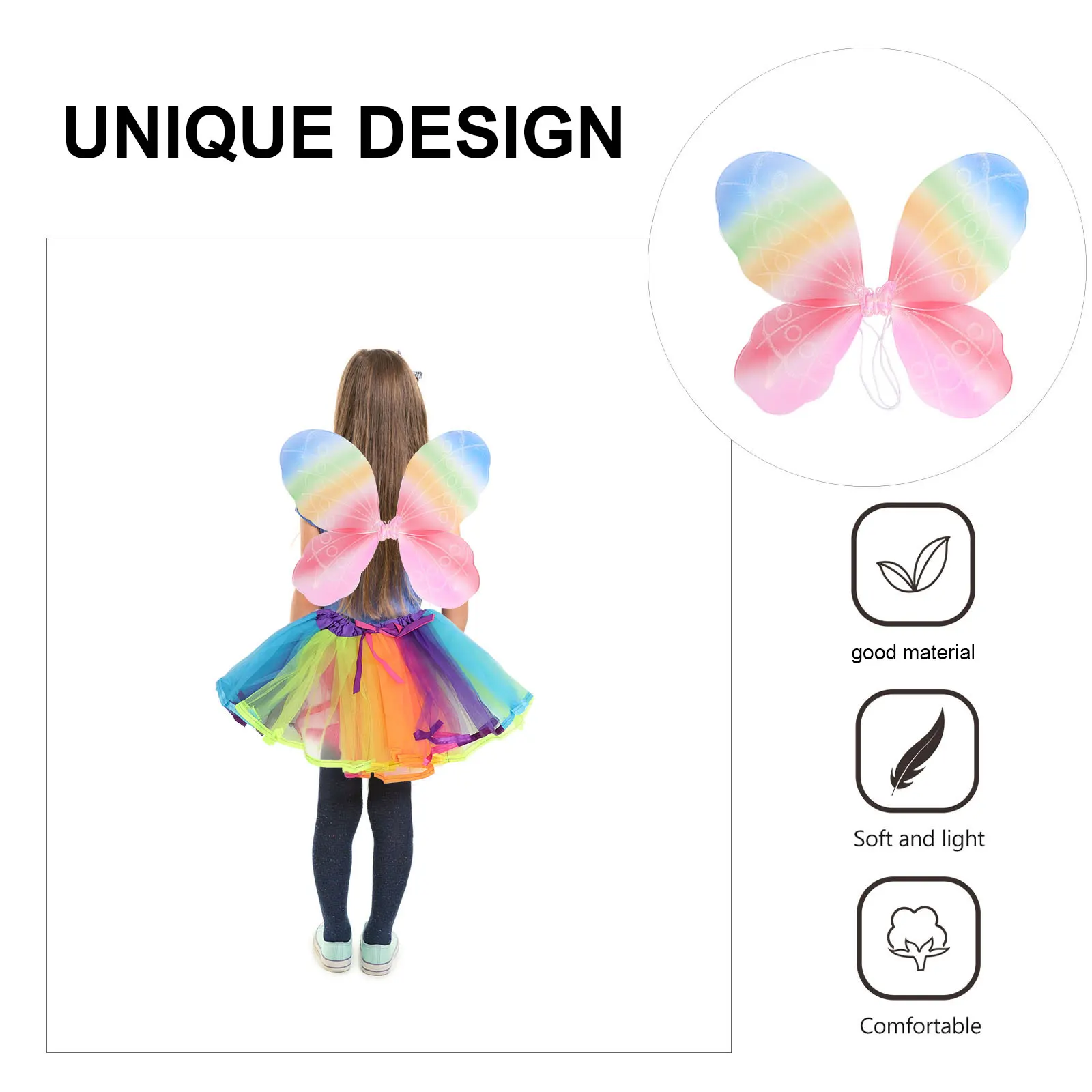

1Set Rainbow Butterfly Wings Skirt Fairy Costume Set for Kids Tutu Dance Party Prom Evening Opera Performance Cosplay Accessory