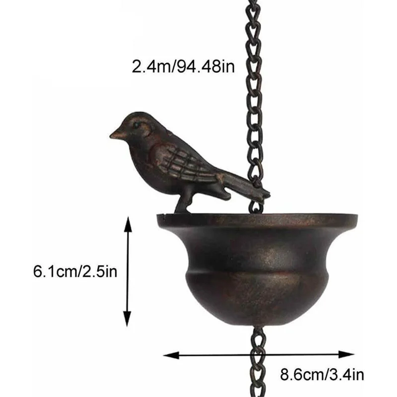 Metal Bird Rain Chain for Gutters Rust Resistant Outdoor Rain Catcher with Attached Hanger Vintage Decor Hanging Gutter Chains