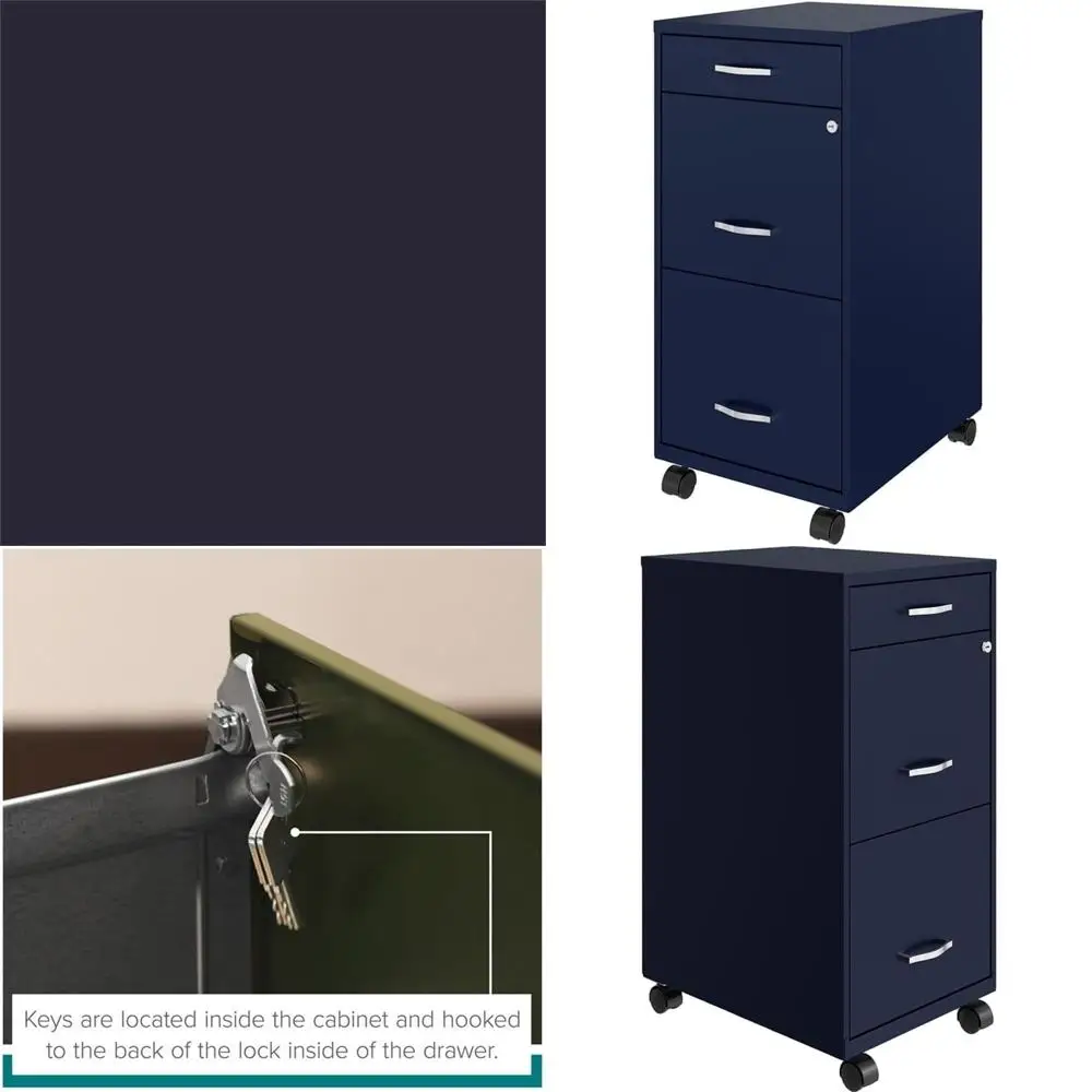 

Темно-синий металлический шкаф для документов с 3 ящиками, глубина 18 дюймов