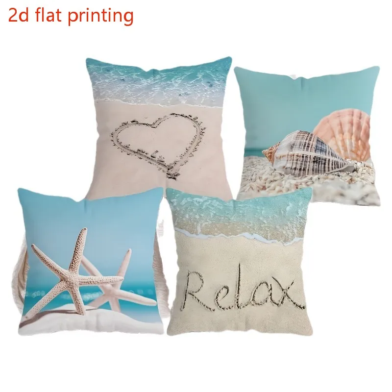 2D Flat Outdoor Decorative Throw Pillow Covers, Starfish Shell Pillow Cases Square Garden Cushion Covers