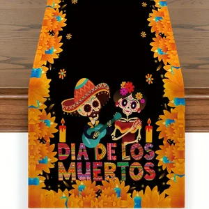 Mexikanischer Leinen Tisch Korridore toter Tag Mexiko Tag von Muenas Muertos Sugar Skulls Tischkorridor bei Home Ess Tischdekoration 12 Hauptverkaufsstoff Mexikanischer Druck - №11