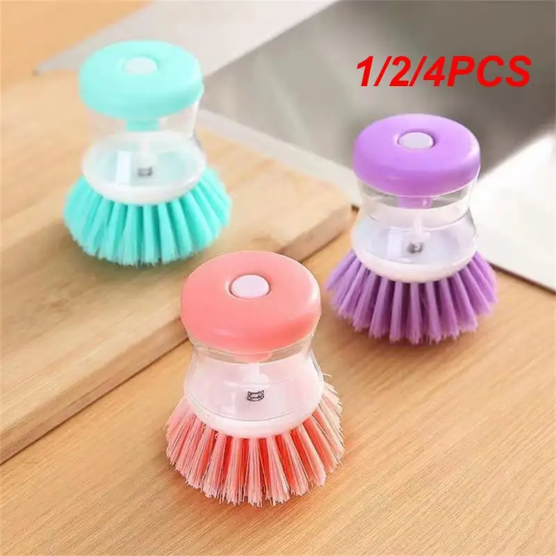 1/2/4PCS Kitchen Wash Pot Dish Brush With Dispenser Liquid Filling By Pressing Does Not Hurt Pan Automatic Cleaning Brushes