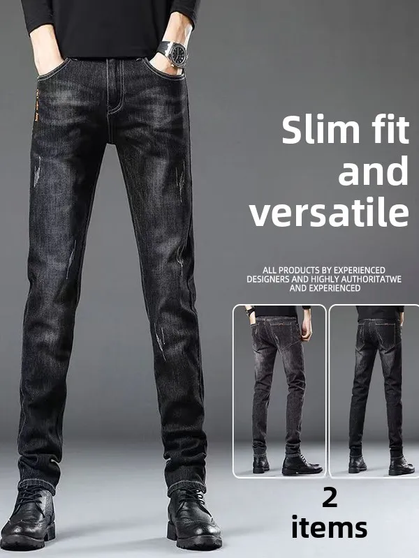 

Мужские джинсы Slim Fit прямого кроя, повседневные, из черного денима, износостойкие, длинные брюки для осени и зимы, хлопковые джинсы