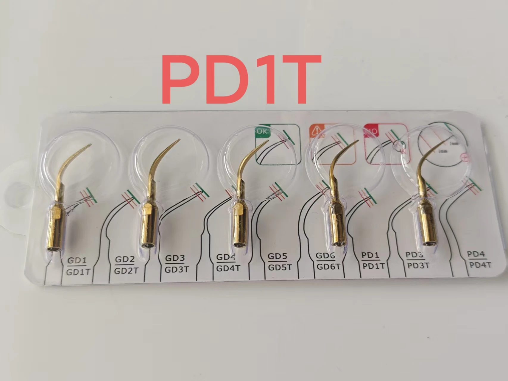 5Pcs Titanium Gold Dental Ultrasonic Scaler Tips PD1T Compatible with EMS Woodpecker VRN Scaler Handpiece for Professional Clean