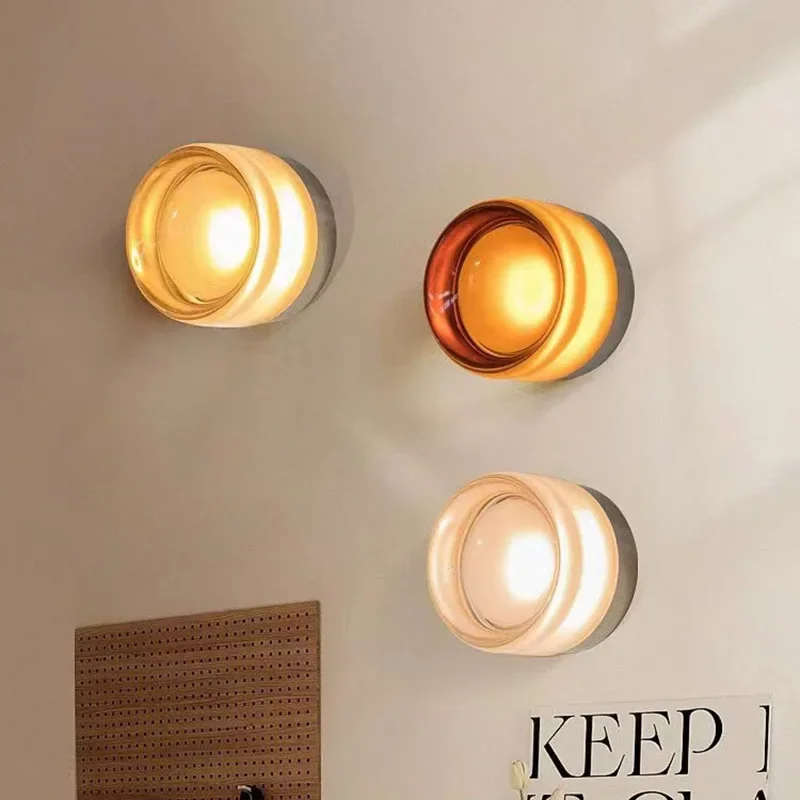 Lámpara LED de pared nórdica, luces de pared ámbar gris humo para estudio, dormitorio, mesita de noche, sala de estar, accesorio de decoración para