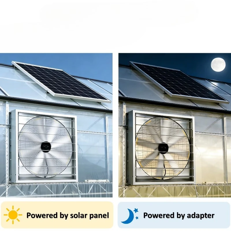 48 Inch 1110W Solar Powered Exhaust Fan Wall Mount Industrial Ventilation Axial Fan for Poultry Farm Greenhouse Chicken Coop
