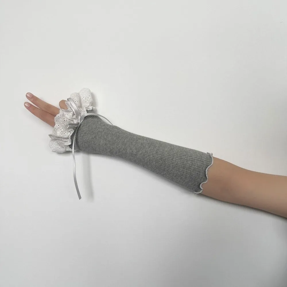 1 Pair 30cm Fingerless Arm Sleeves Long Length Fingerless Design Ruffle Sleeves For Women Elastic Ruffle Cuff Sun Protection