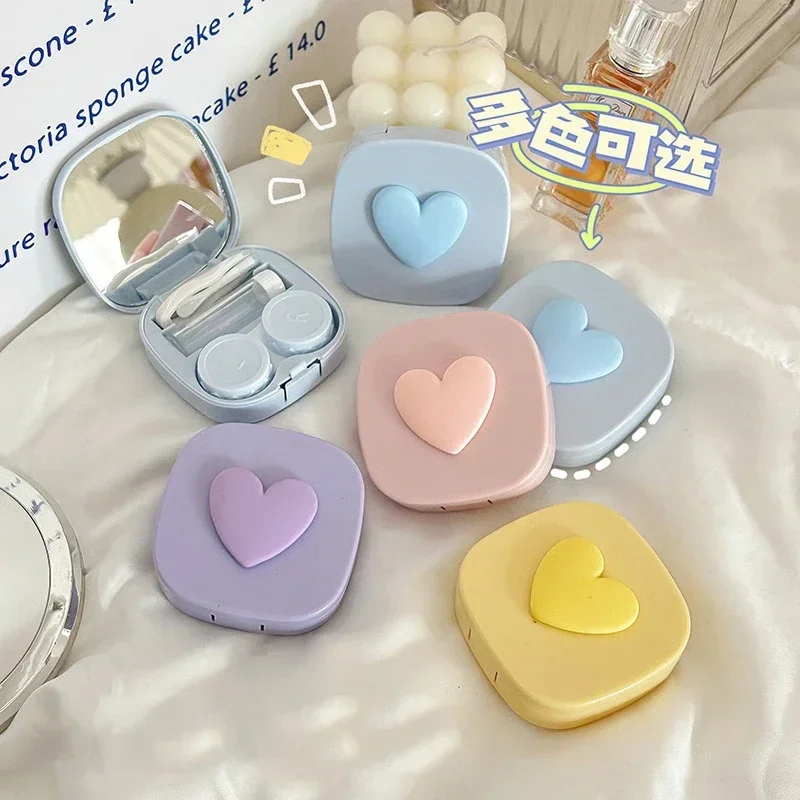 Heart Contact Lens Case with Mirror Mini Lovely Eyes Care Contact Lenses Container Box Travel Kits Eyewear Accessories Organizer