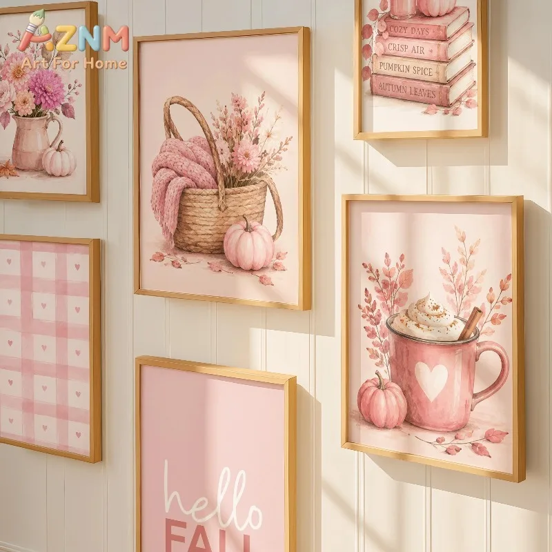 Fall Bundle Pink Printable Wall Art Decor Cozy Autumn Gallery Wall Canvas Poster Prints Home Bedroom Living Room Decoration Gift