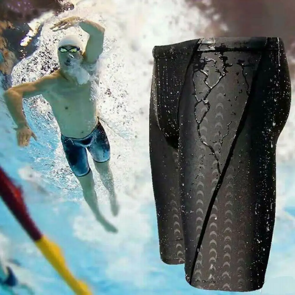 Men Shark Skin Water Repellent Professional Competitive Swimming Trunks Brand Soild Jammer Swimsuit Pant Racing Briefs