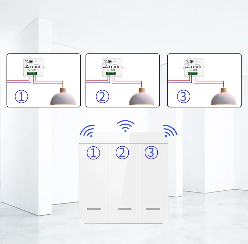 Drahtlose 433 MHz Smart Switch Licht 1/2/3Gang 86 Wand Panel Schalter mit Fernbedienung Relais Empfänger 10A 110 V 220 V Für LED Lampe – Detail 8